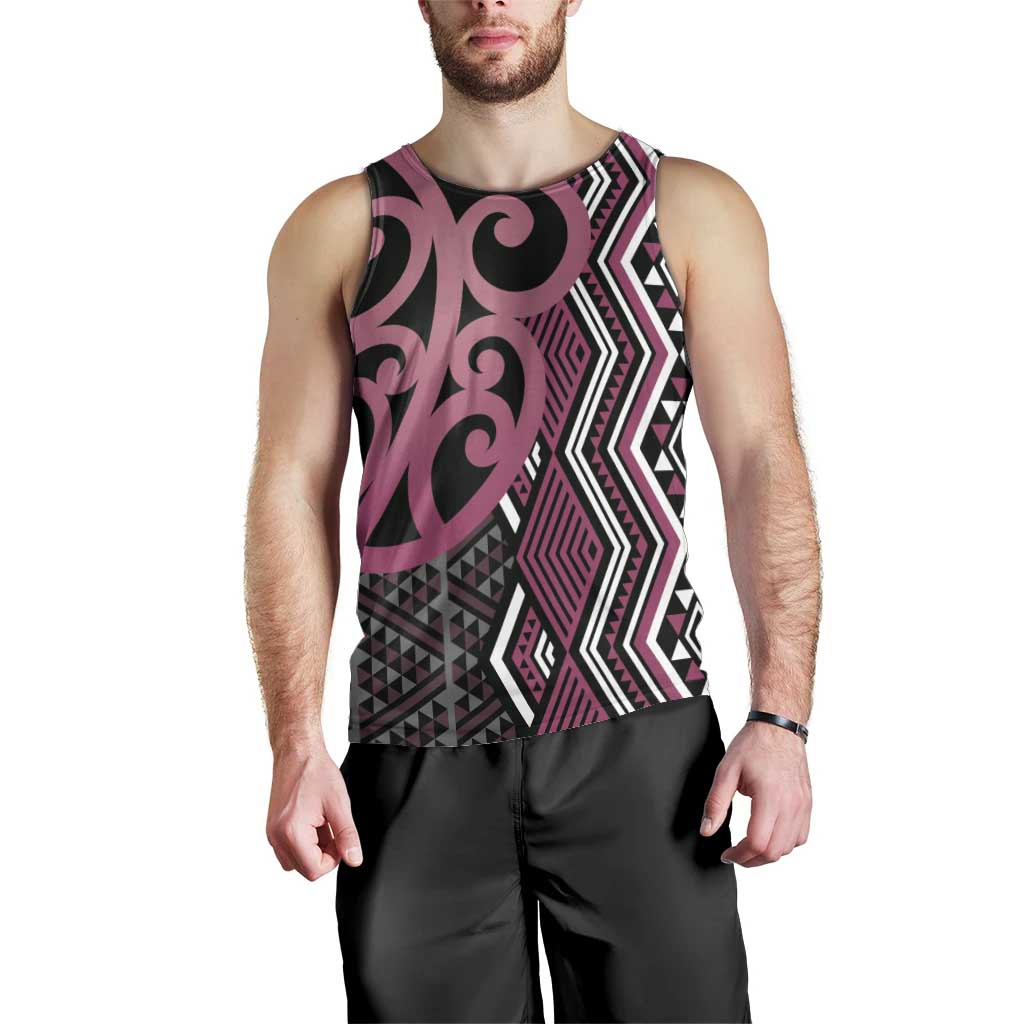 Maori Taniko Patterns Men Tank Top Pink Patiki Motifs Mix Whakairo Ngaru LT7 - Polynesian Pride