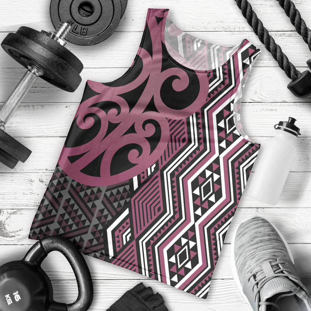 Maori Taniko Patterns Men Tank Top Pink Patiki Motifs Mix Whakairo Ngaru LT7 - Polynesian Pride