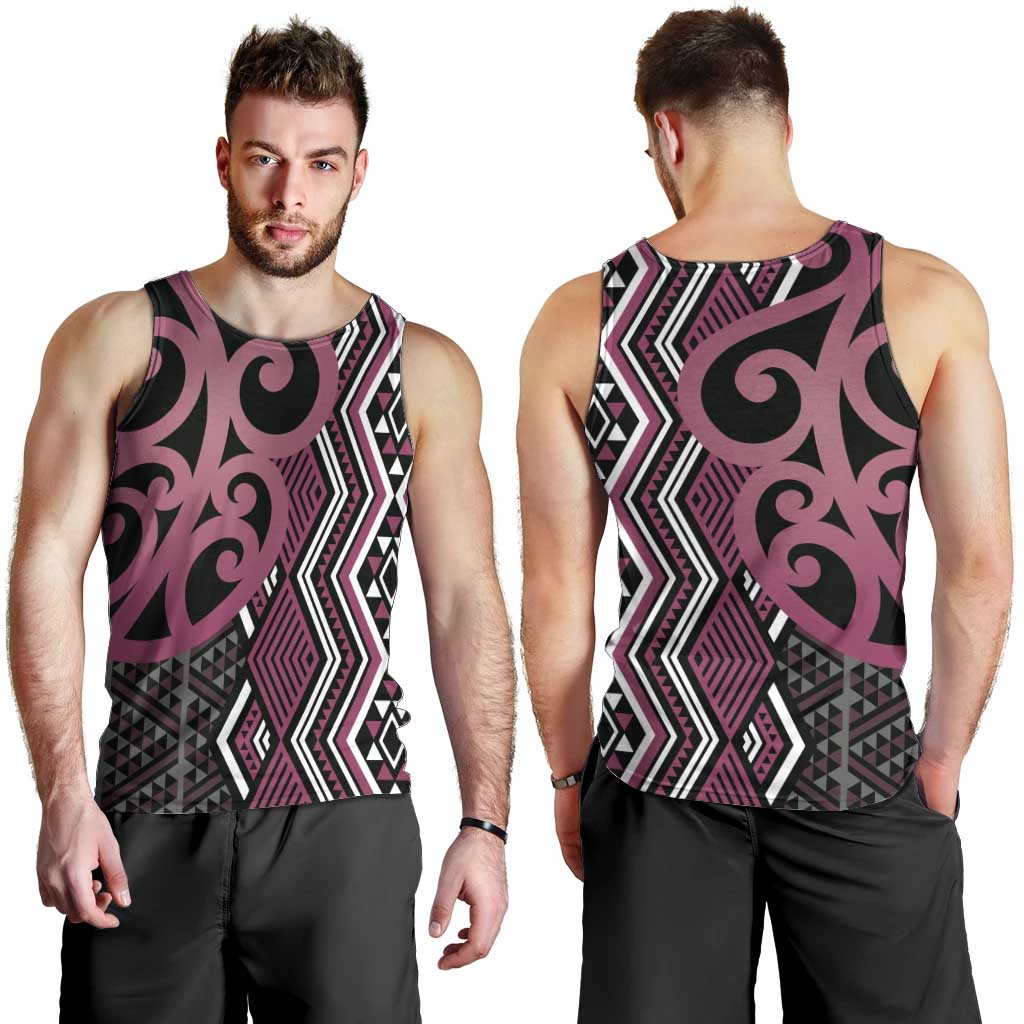 Maori Taniko Patterns Men Tank Top Pink Patiki Motifs Mix Whakairo Ngaru LT7 - Polynesian Pride
