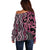 Maori Taniko Patterns Off Shoulder Sweater Pink Patiki Motifs Mix Whakairo Ngaru