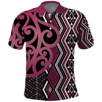 Maori Taniko Patterns Polo Shirt Pink Patiki Motifs Mix Whakairo Ngaru