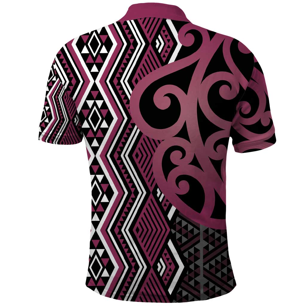 Maori Taniko Patterns Polo Shirt Pink Patiki Motifs Mix Whakairo Ngaru