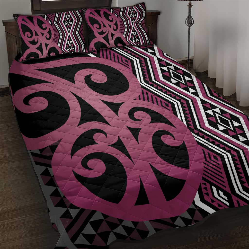 Maori Taniko Patterns Quilt Bed Set Pink Patiki Motifs Mix Whakairo Ngaru LT7 Pink - Polynesian Pride