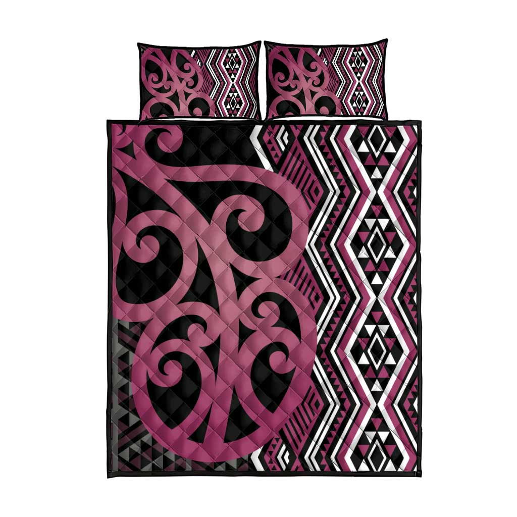 Maori Taniko Patterns Quilt Bed Set Pink Patiki Motifs Mix Whakairo Ngaru LT7 - Polynesian Pride