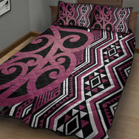 Maori Taniko Patterns Quilt Bed Set Pink Patiki Motifs Mix Whakairo Ngaru LT7 - Polynesian Pride