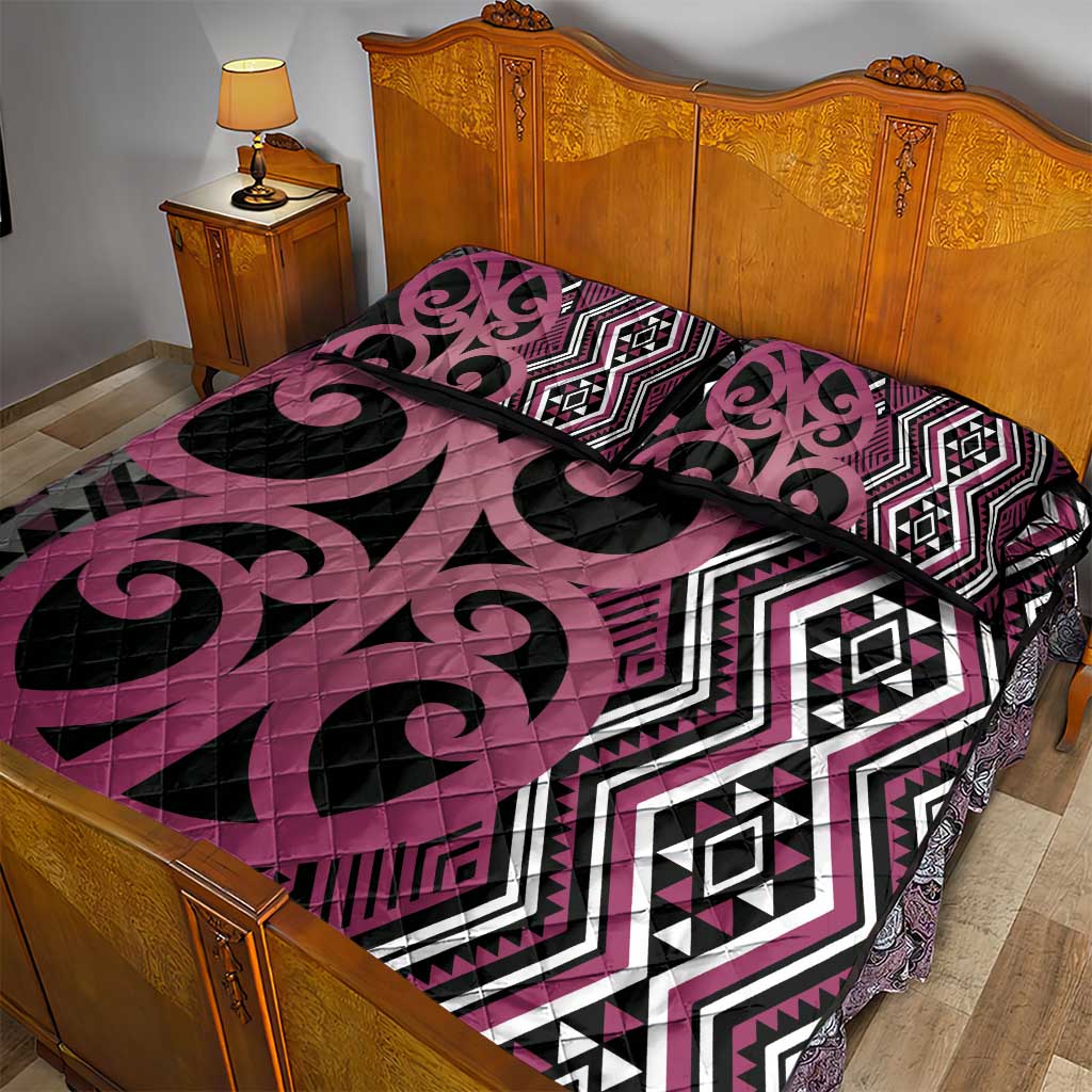 Maori Taniko Patterns Quilt Bed Set Pink Patiki Motifs Mix Whakairo Ngaru LT7 - Polynesian Pride