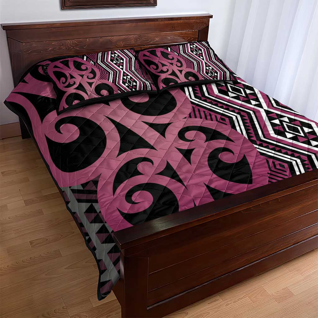Maori Taniko Patterns Quilt Bed Set Pink Patiki Motifs Mix Whakairo Ngaru LT7 - Polynesian Pride