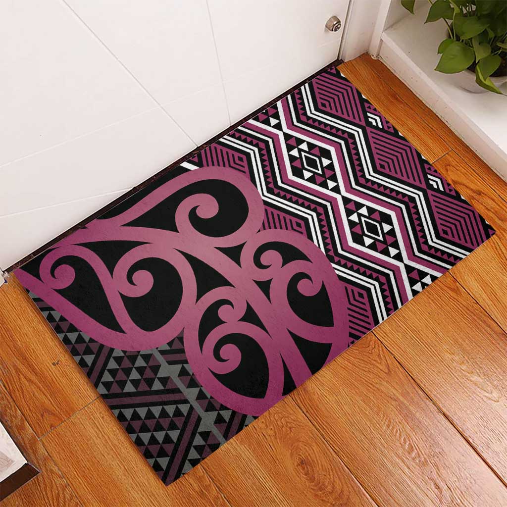 Maori Taniko Patterns Rubber Doormat Pink Patiki Motifs Mix Whakairo Ngaru LT7 - Polynesian Pride