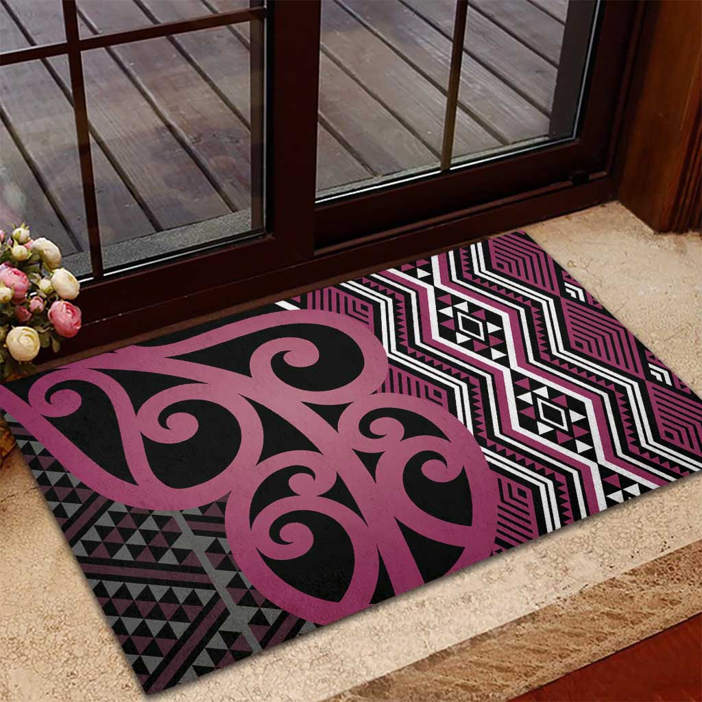 Maori Taniko Patterns Rubber Doormat Pink Patiki Motifs Mix Whakairo Ngaru LT7 - Polynesian Pride