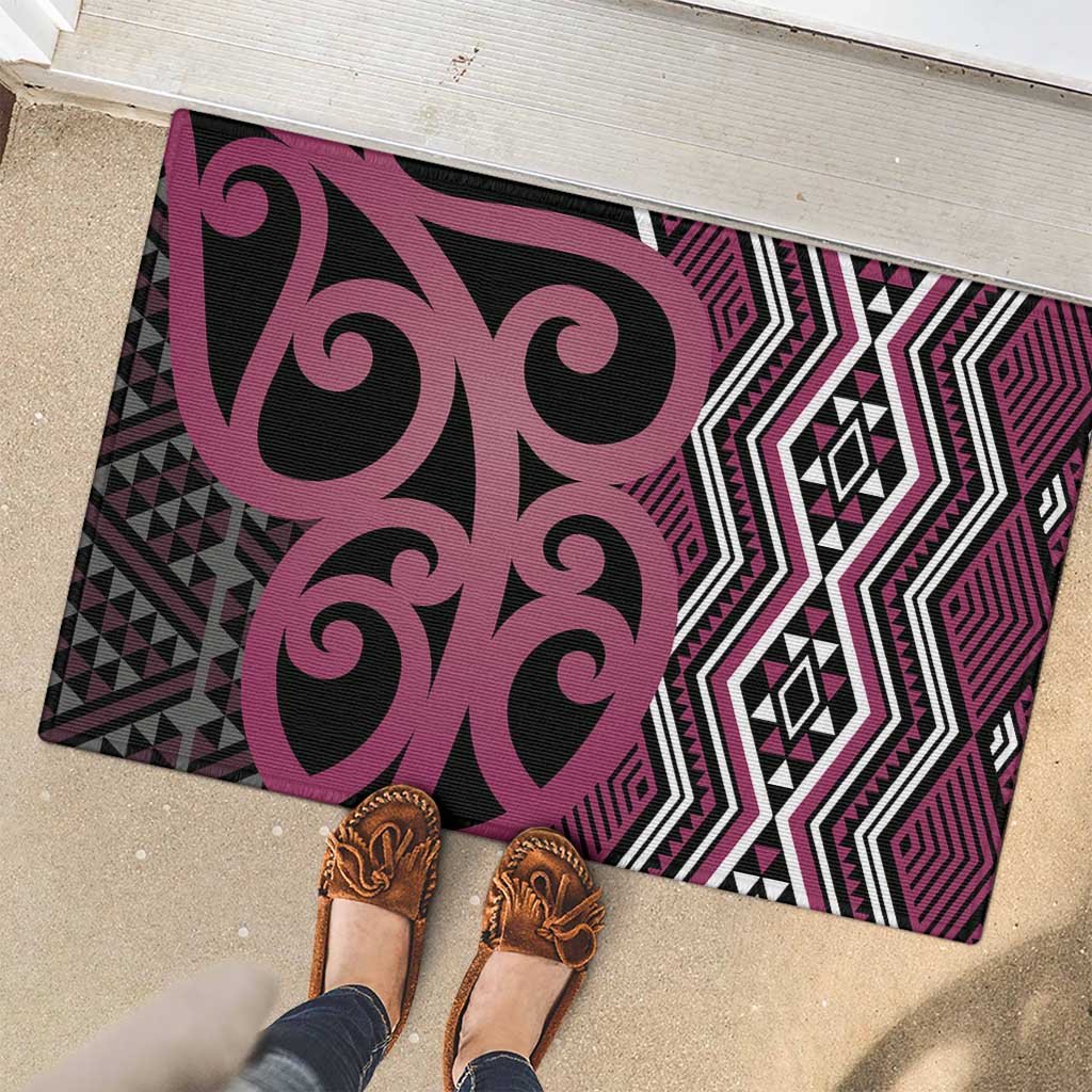 Maori Taniko Patterns Rubber Doormat Pink Patiki Motifs Mix Whakairo Ngaru LT7 - Polynesian Pride