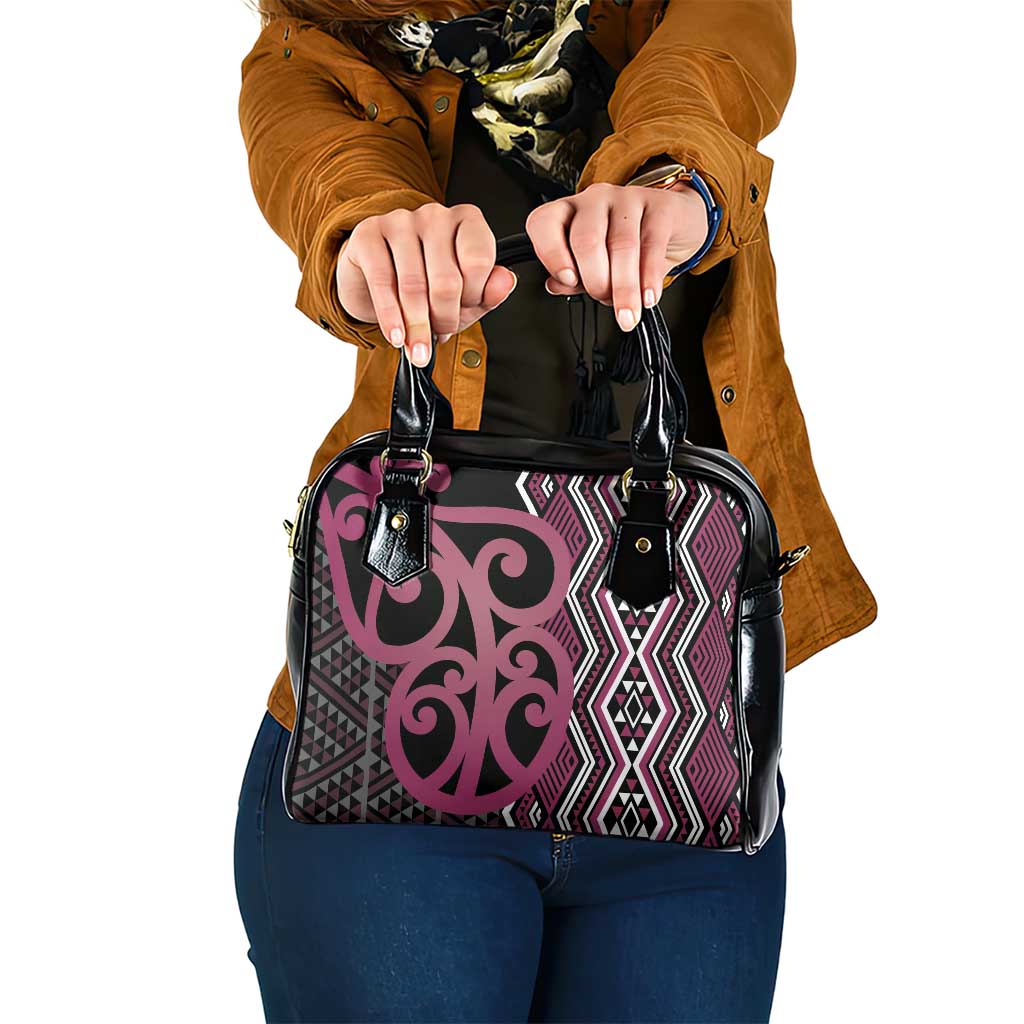 Maori Taniko Patterns Shoulder Handbag Pink Patiki Motifs Mix Whakairo Ngaru