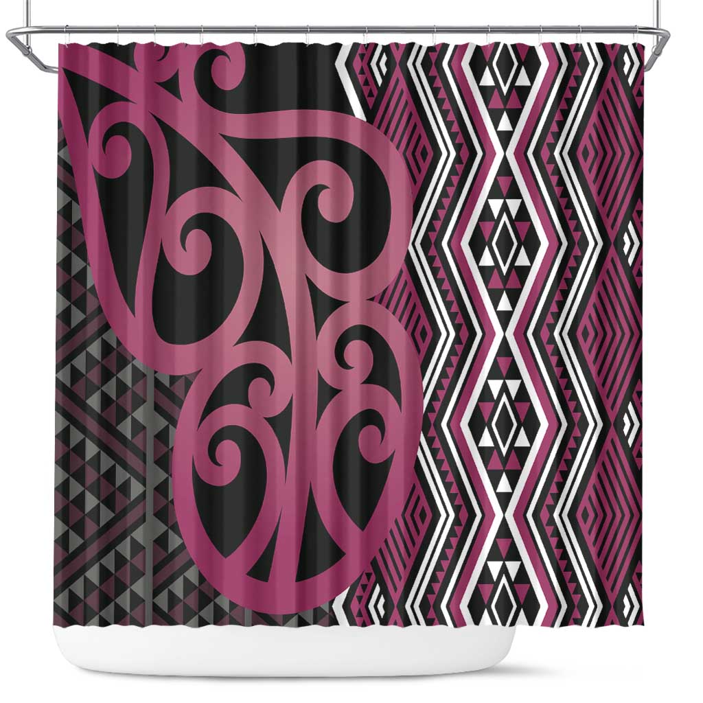 Maori Taniko Patterns Shower Curtain Pink Patiki Motifs Mix Whakairo Ngaru