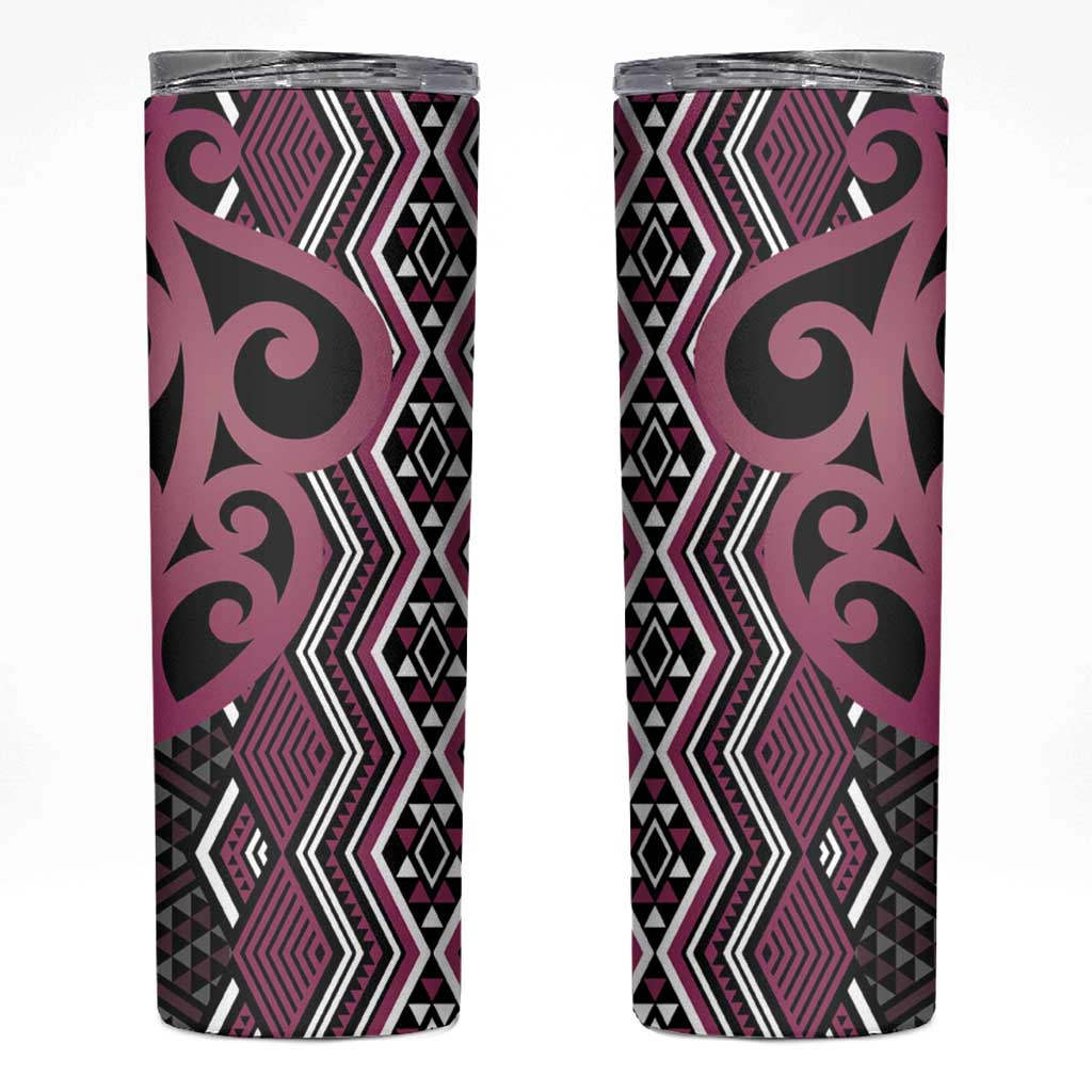 Maori Taniko Patterns Skinny Tumbler Pink Patiki Motifs Mix Whakairo Ngaru