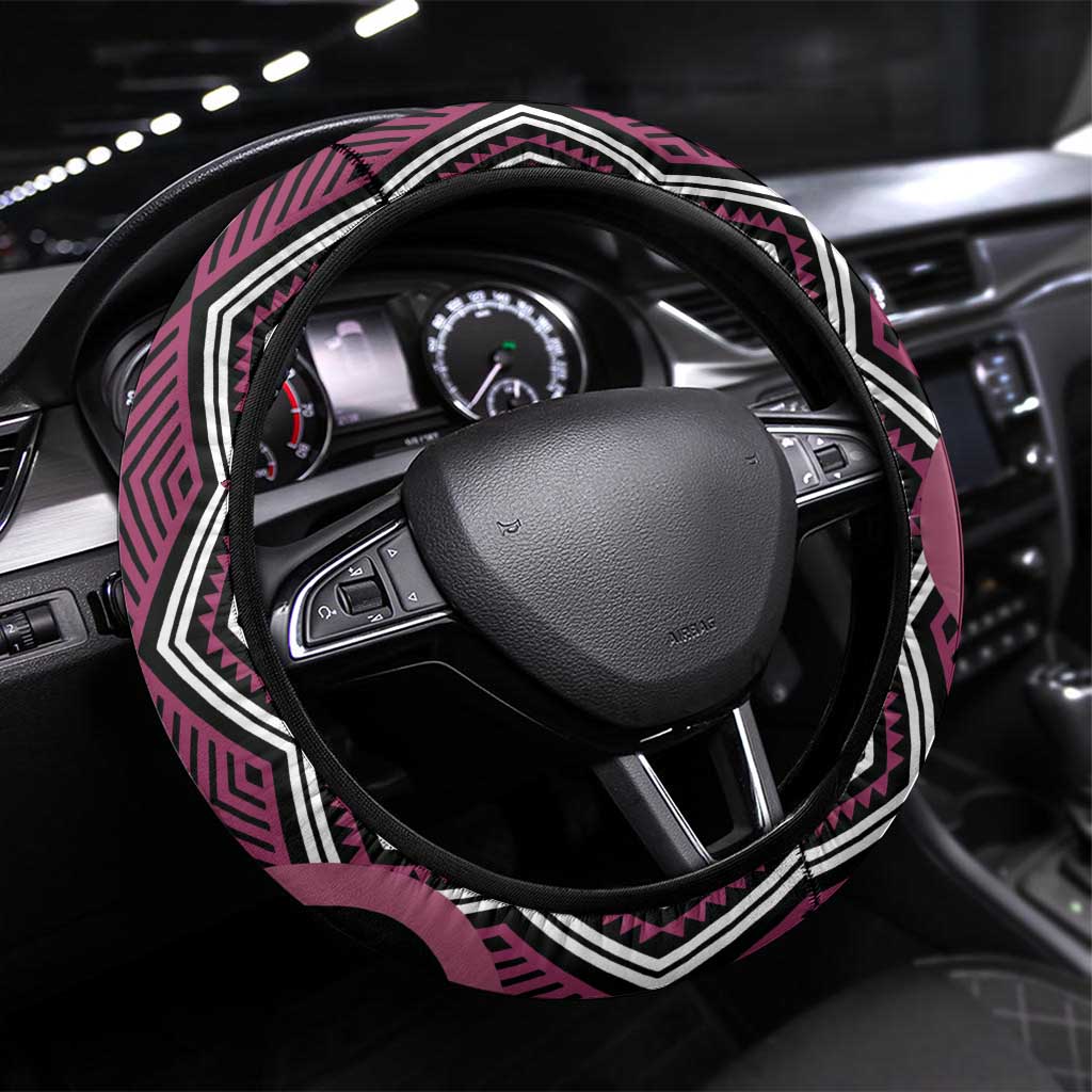 Maori Taniko Patterns Steering Wheel Cover Pink Patiki Motifs Mix Whakairo Ngaru LT7 Universal Fit Pink - Polynesian Pride