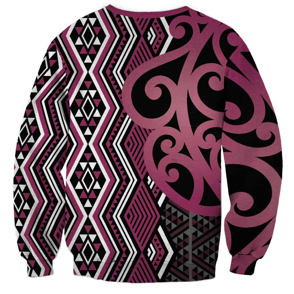 Maori Taniko Patterns Sweatshirt Pink Patiki Motifs Mix Whakairo Ngaru LT7 - Polynesian Pride