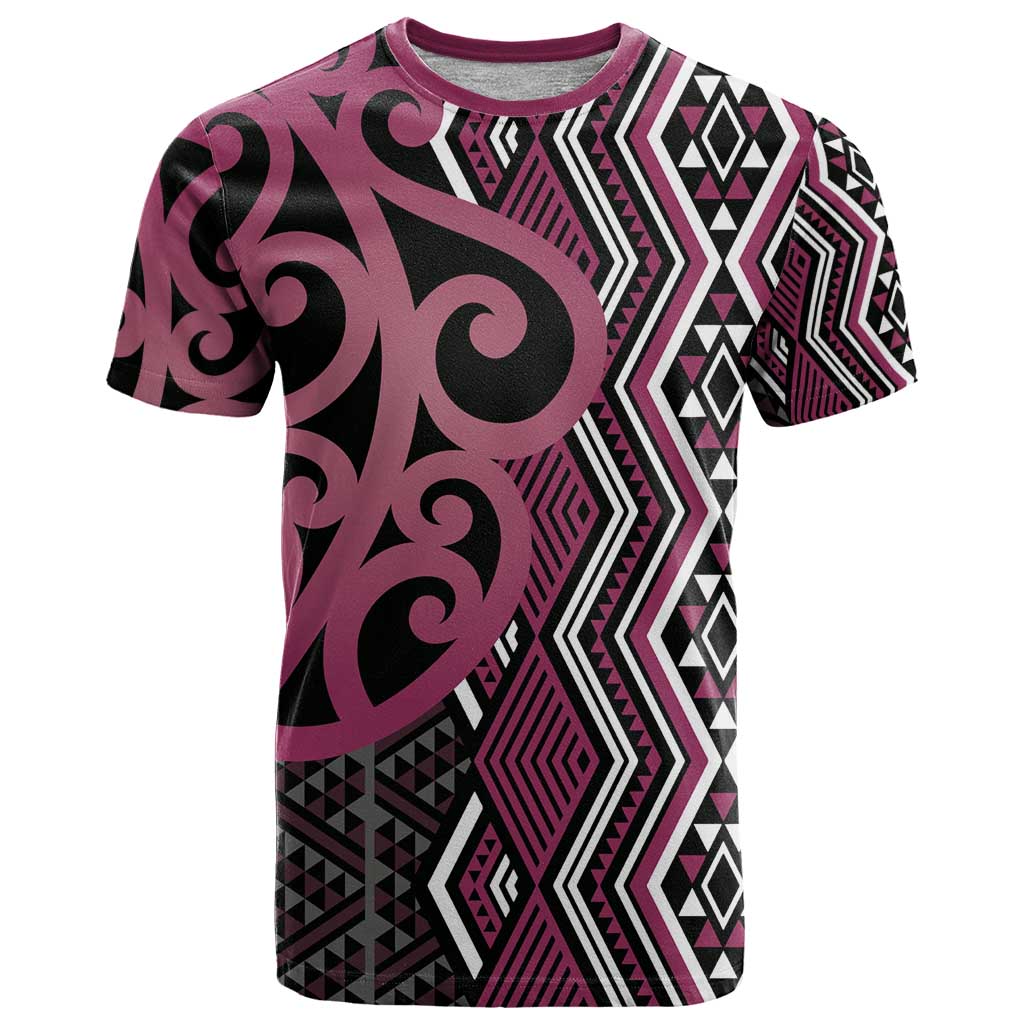 Maori Taniko Patterns T Shirt Pink Patiki Motifs Mix Whakairo Ngaru