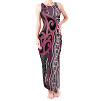 Maori Taniko Patterns Tank Maxi Dress Pink Patiki Motifs Mix Whakairo Ngaru LT7 Women Pink - Polynesian Pride