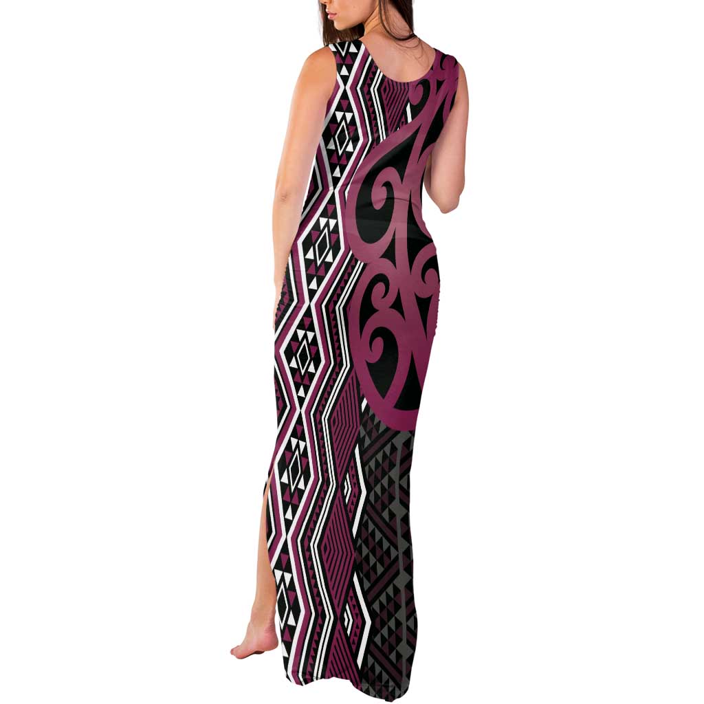Maori Taniko Patterns Tank Maxi Dress Pink Patiki Motifs Mix Whakairo Ngaru LT7 - Polynesian Pride