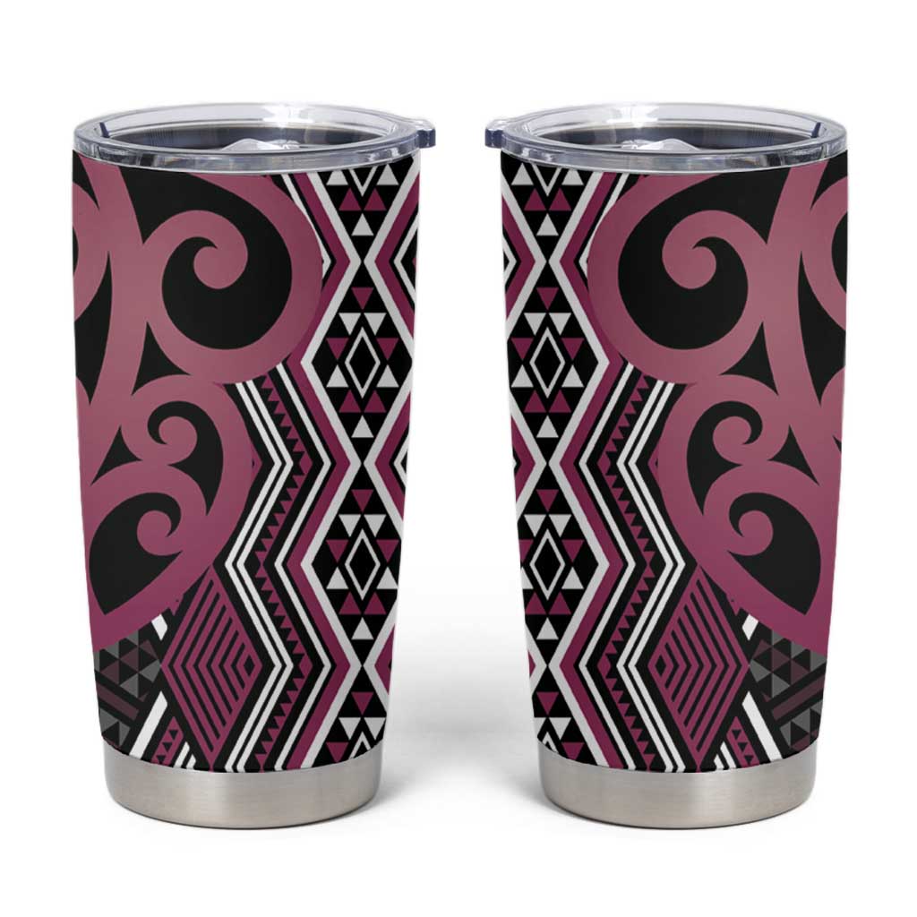 Maori Taniko Patterns Tumbler Cup Pink Patiki Motifs Mix Whakairo Ngaru LT7 Pink - Polynesian Pride
