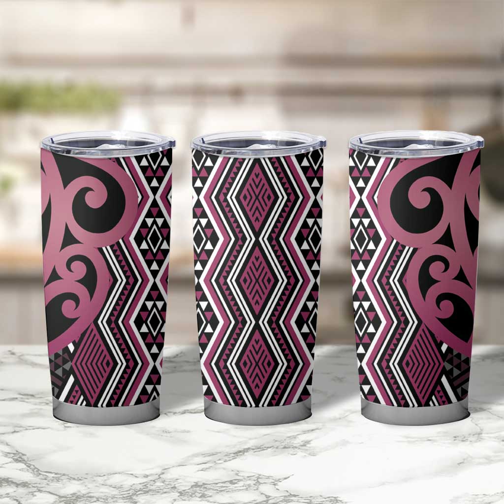 Maori Taniko Patterns Tumbler Cup Pink Patiki Motifs Mix Whakairo Ngaru LT7 - Polynesian Pride