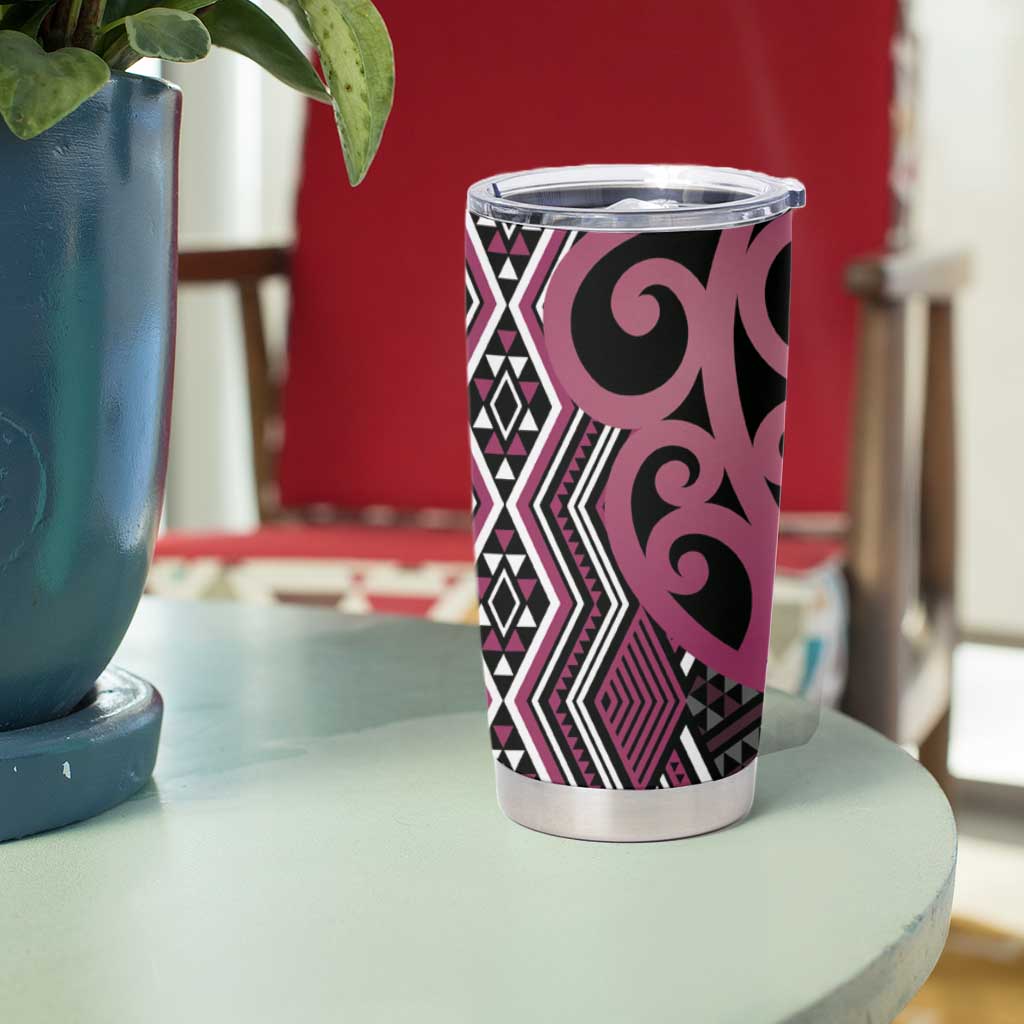 Maori Taniko Patterns Tumbler Cup Pink Patiki Motifs Mix Whakairo Ngaru LT7 - Polynesian Pride