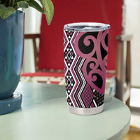 Maori Taniko Patterns Tumbler Cup Pink Patiki Motifs Mix Whakairo Ngaru LT7 - Polynesian Pride