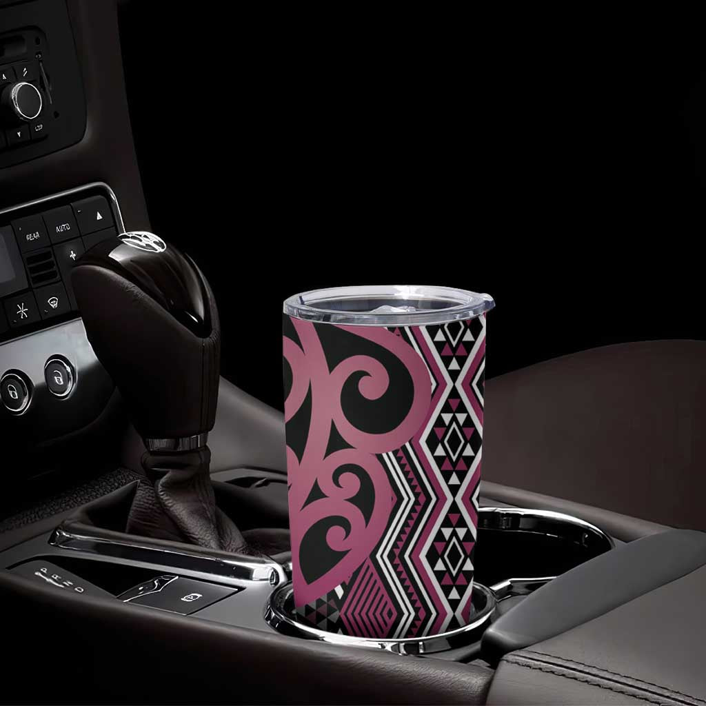 Maori Taniko Patterns Tumbler Cup Pink Patiki Motifs Mix Whakairo Ngaru LT7 - Polynesian Pride