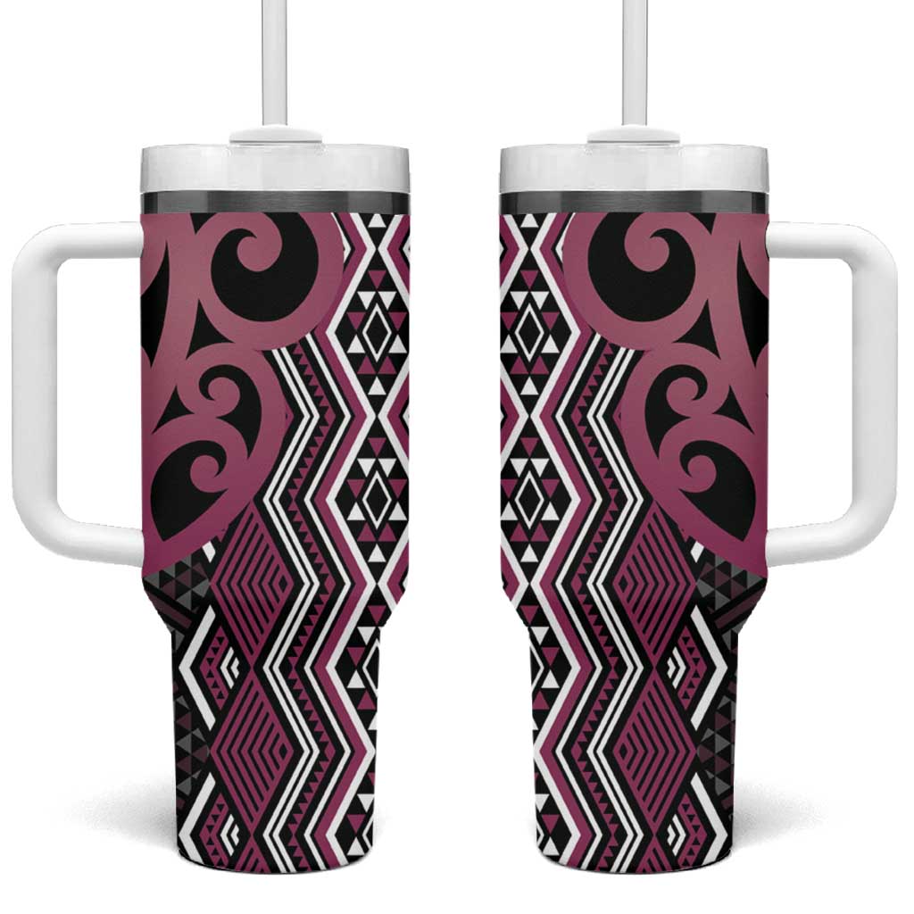 Maori Taniko Patterns Tumbler With Handle Pink Patiki Motifs Mix Whakairo Ngaru LT7 One Size: 40 oz Pink - Polynesian Pride