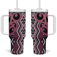 Maori Taniko Patterns Tumbler With Handle Pink Patiki Motifs Mix Whakairo Ngaru LT7 One Size: 40 oz Pink - Polynesian Pride