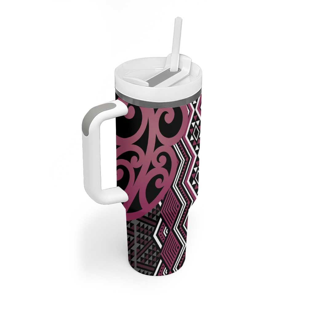 Maori Taniko Patterns Tumbler With Handle Pink Patiki Motifs Mix Whakairo Ngaru LT7 - Polynesian Pride