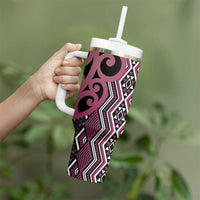 Maori Taniko Patterns Tumbler With Handle Pink Patiki Motifs Mix Whakairo Ngaru LT7 - Polynesian Pride