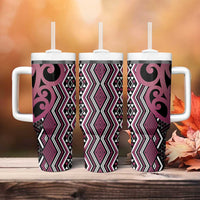 Maori Taniko Patterns Tumbler With Handle Pink Patiki Motifs Mix Whakairo Ngaru LT7 - Polynesian Pride