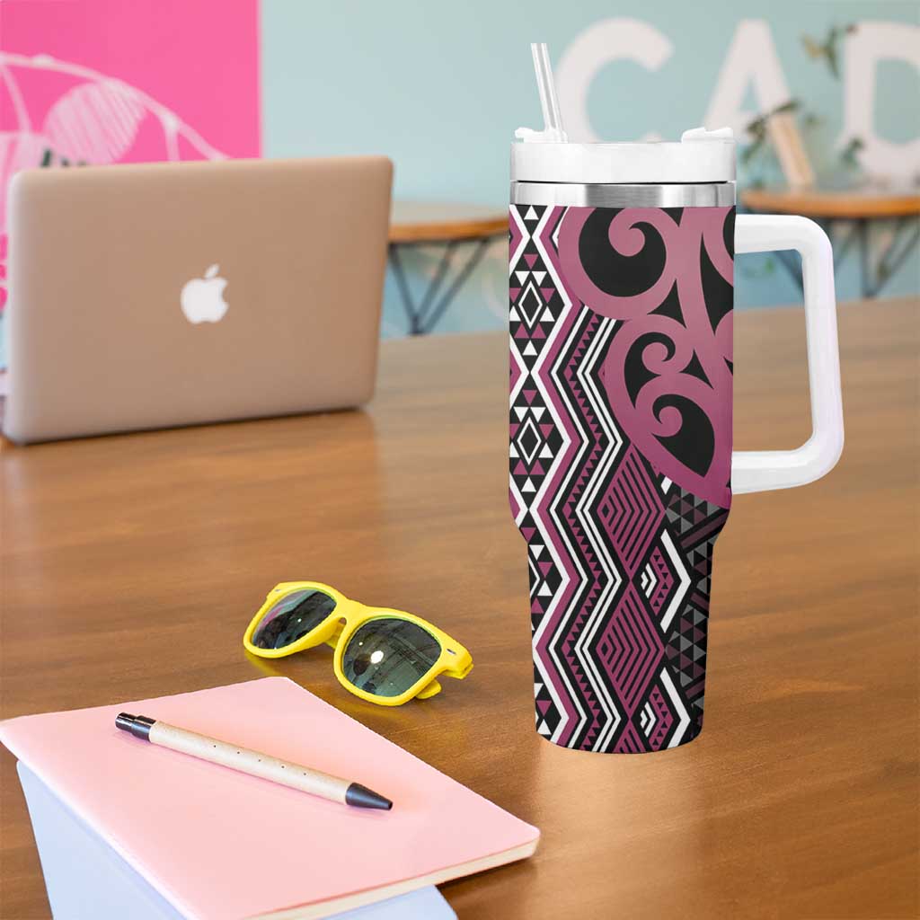 Maori Taniko Patterns Tumbler With Handle Pink Patiki Motifs Mix Whakairo Ngaru LT7 - Polynesian Pride