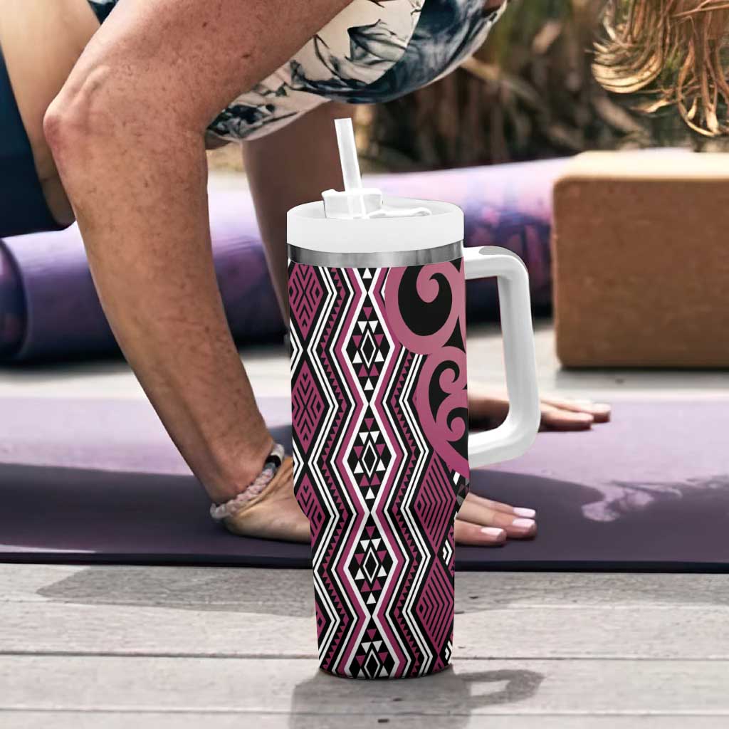 Maori Taniko Patterns Tumbler With Handle Pink Patiki Motifs Mix Whakairo Ngaru LT7 - Polynesian Pride
