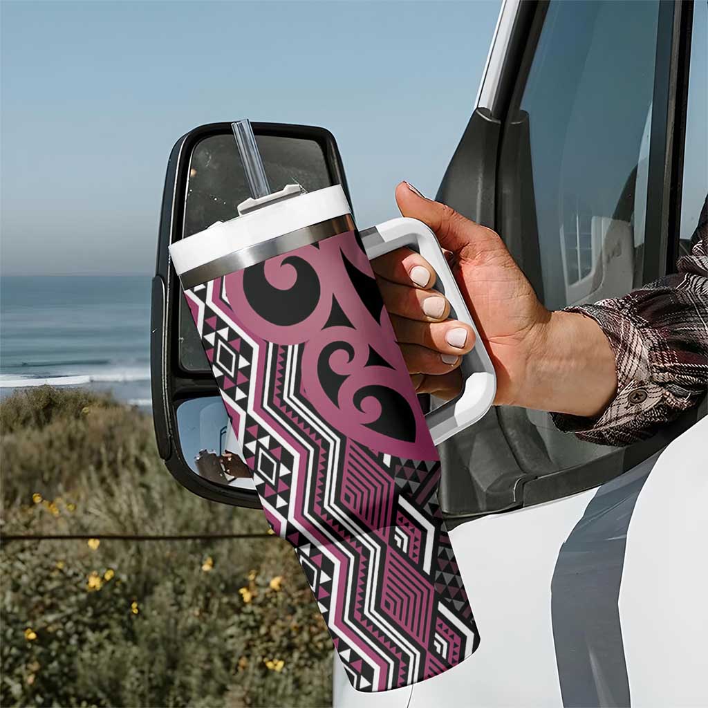 Maori Taniko Patterns Tumbler With Handle Pink Patiki Motifs Mix Whakairo Ngaru LT7 - Polynesian Pride