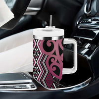 Maori Taniko Patterns Tumbler With Handle Pink Patiki Motifs Mix Whakairo Ngaru LT7 - Polynesian Pride