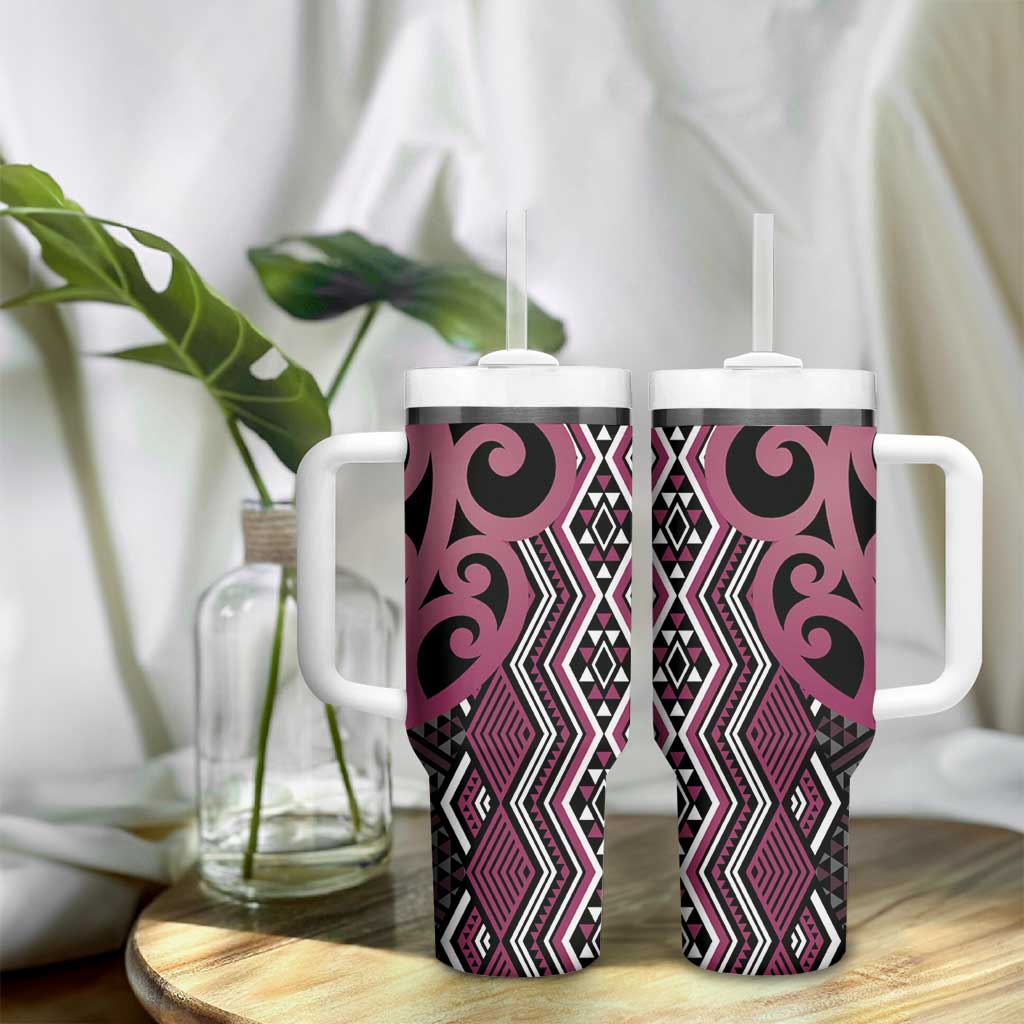 Maori Taniko Patterns Tumbler With Handle Pink Patiki Motifs Mix Whakairo Ngaru LT7 - Polynesian Pride