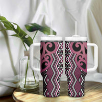 Maori Taniko Patterns Tumbler With Handle Pink Patiki Motifs Mix Whakairo Ngaru LT7 - Polynesian Pride