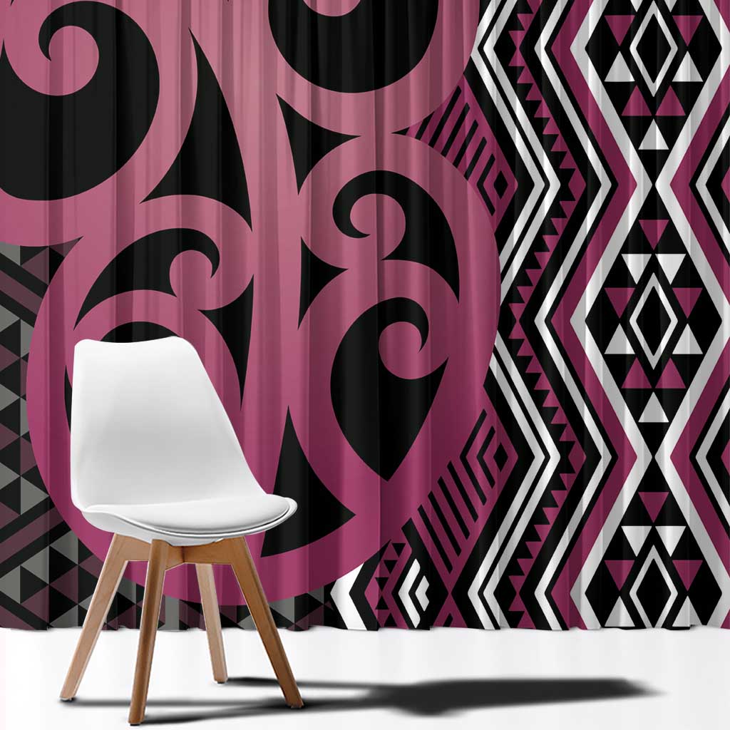 Maori Taniko Patterns Window Curtain Pink Patiki Motifs Mix Whakairo Ngaru LT7 - Polynesian Pride