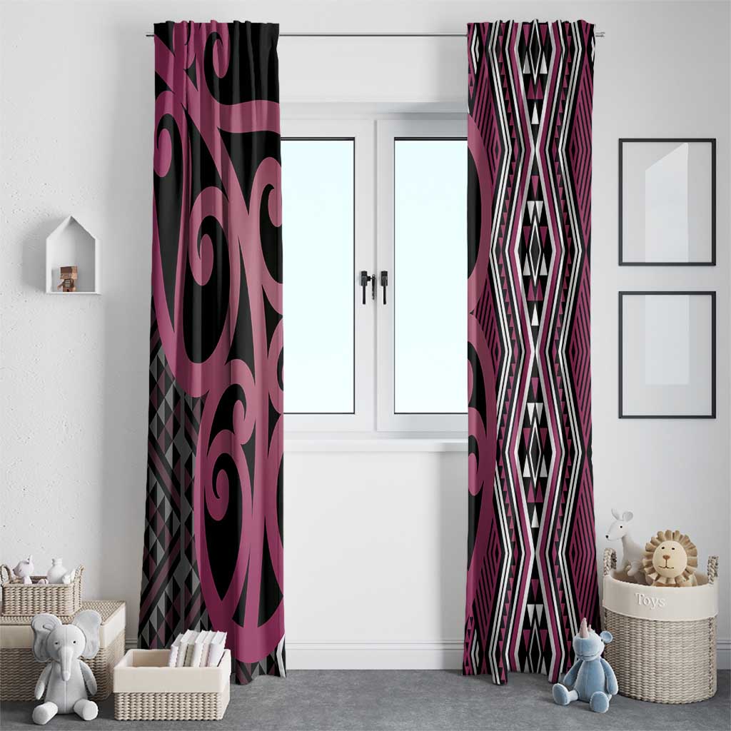 Maori Taniko Patterns Window Curtain Pink Patiki Motifs Mix Whakairo Ngaru LT7 - Polynesian Pride