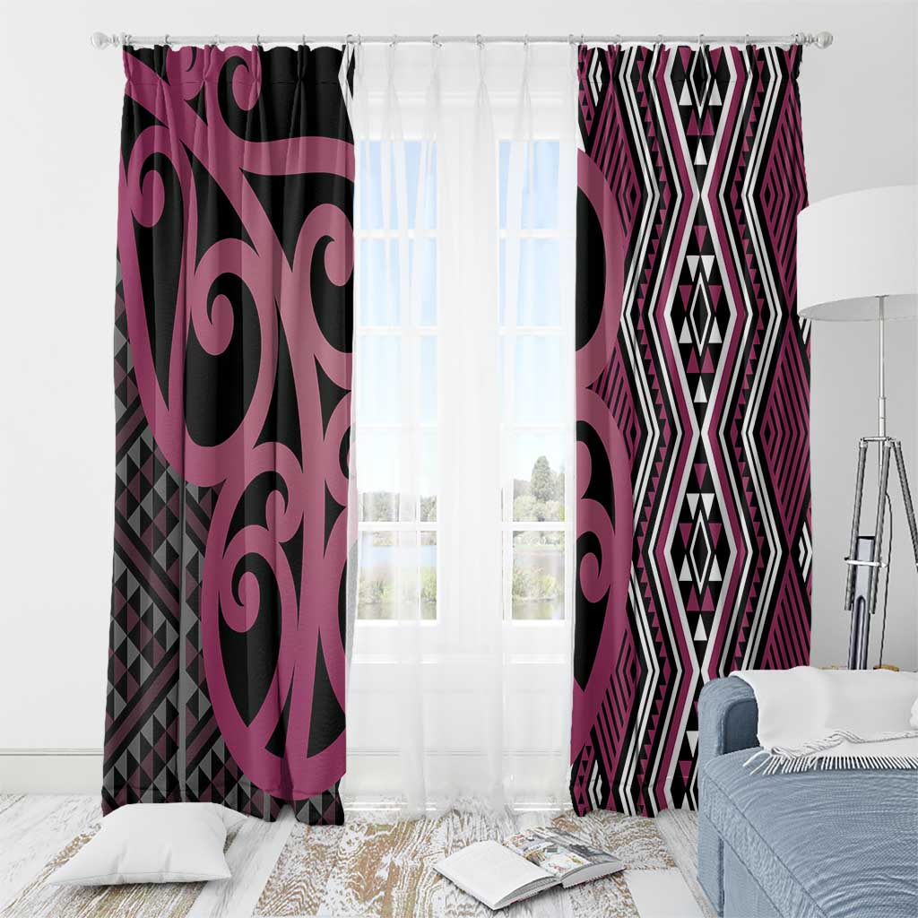 Maori Taniko Patterns Window Curtain Pink Patiki Motifs Mix Whakairo Ngaru LT7 - Polynesian Pride