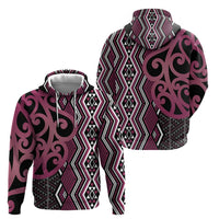 Maori Taniko Patterns Zip Hoodie Pink Patiki Motifs Mix Whakairo Ngaru