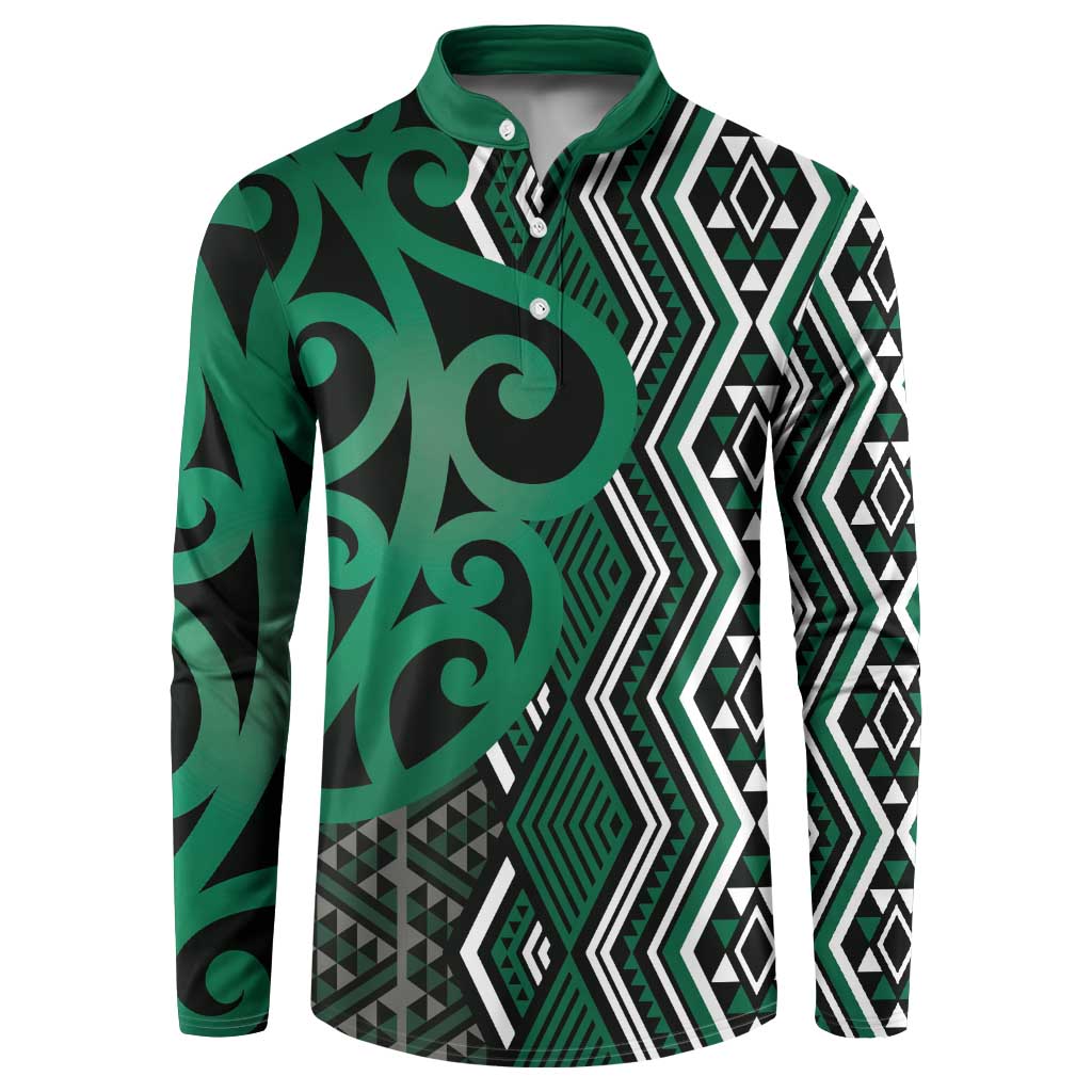 Maori Taniko Patterns Button Sweatshirt Pounamu Patiki Motifs Mix Whakairo Ngaru