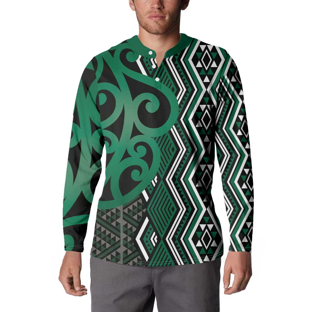 Maori Taniko Patterns Button Sweatshirt Pounamu Patiki Motifs Mix Whakairo Ngaru