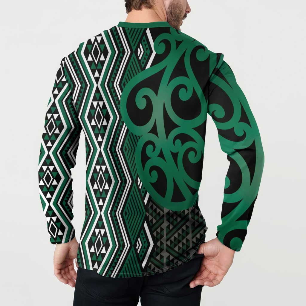 Maori Taniko Patterns Button Sweatshirt Pounamu Patiki Motifs Mix Whakairo Ngaru