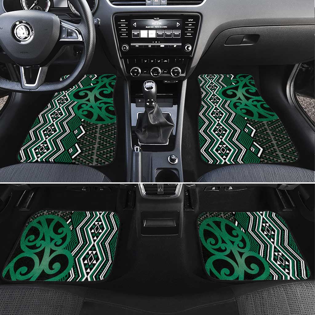Maori Taniko Patterns Car Mats Pounamu Patiki Motifs Mix Whakairo Ngaru LT7 Set 4pcs Green - Polynesian Pride