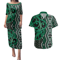 Maori Taniko Patterns Couples Matching Puletasi and Hawaiian Shirt Pounamu Patiki Motifs Mix Whakairo Ngaru