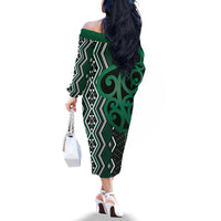 Maori Taniko Patterns Family Matching Off The Shoulder Long Sleeve Dress and Hawaiian Shirt Pounamu Patiki Motifs Mix Whakairo Ngaru