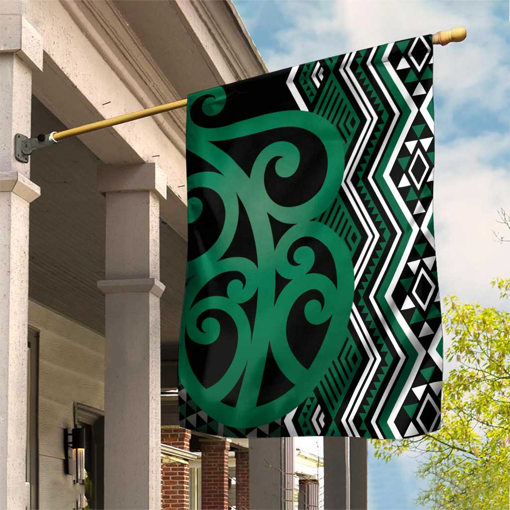 Maori Taniko Patterns Garden Flag Pounamu Patiki Motifs Mix Whakairo Ngaru LT7 House Flag Green - Polynesian Pride