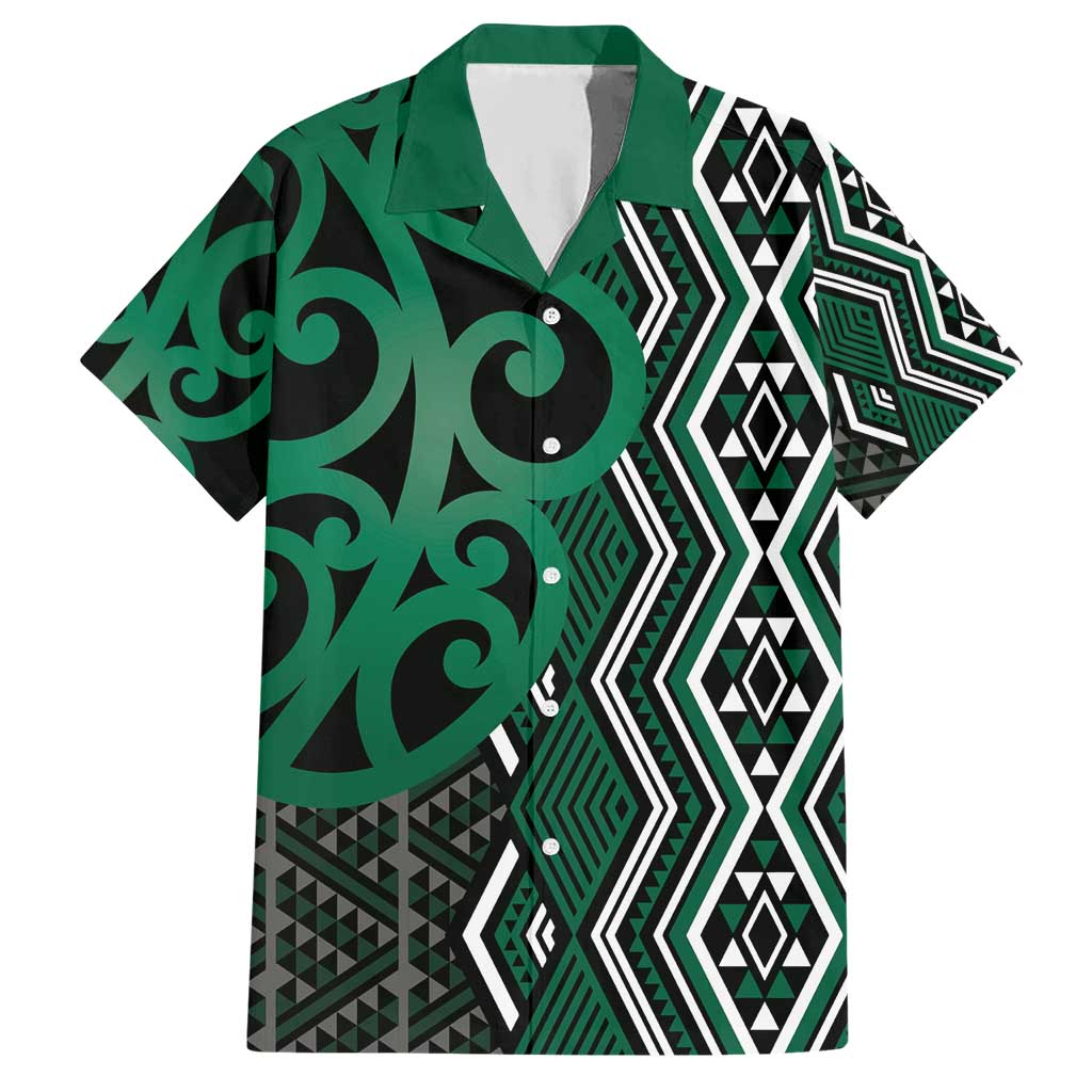 Maori Taniko Patterns Hawaiian Shirt Pounamu Patiki Motifs Mix Whakairo Ngaru LT7 Green - Polynesian Pride